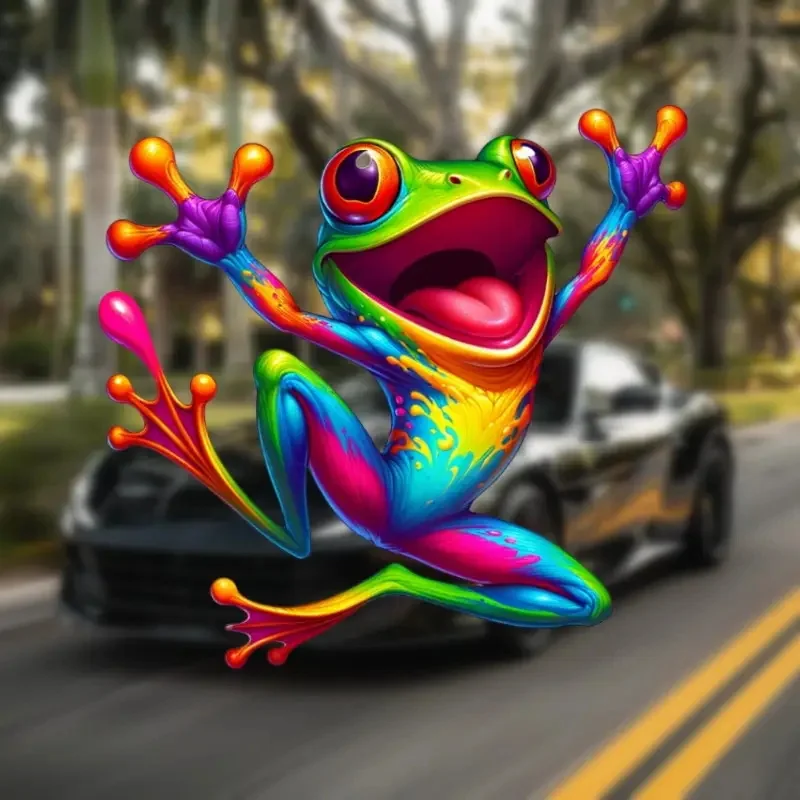Colorful Funny Green Frog Jumping Toliet Stickers, Cartoon Frog Vinyl Decal For Toilet Lid, Bathroom Decor