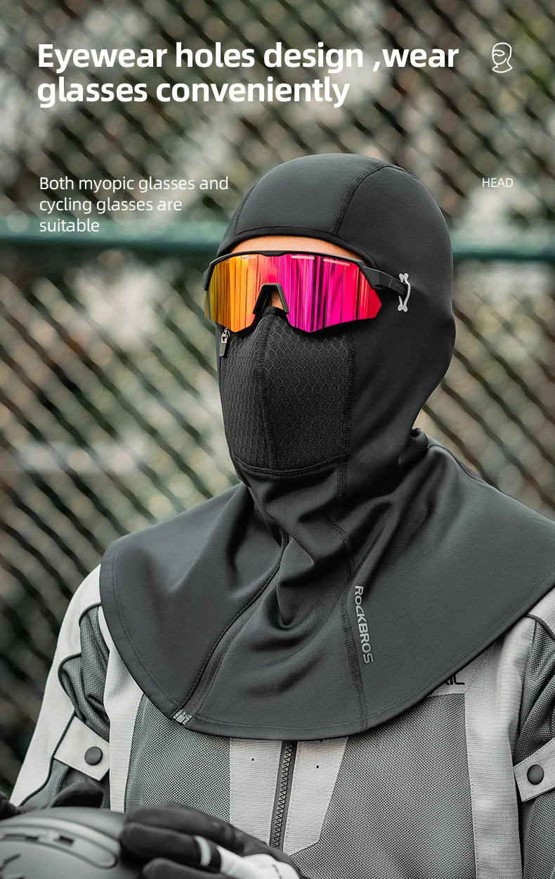 ROCKBROS Winter Warm halten Fahrrad Vollgesichtsmaske Winddicht Fleece Radfahren Kopfkappen Maske Sturmhaube Ski Motorrad Fahrrad Kopfbedeckung – Detail 13