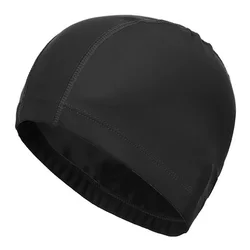 Waterproof PU Fabric Swimming Cap for Adults - Ear Protection and Extra Coverage for Long Hair (Black)