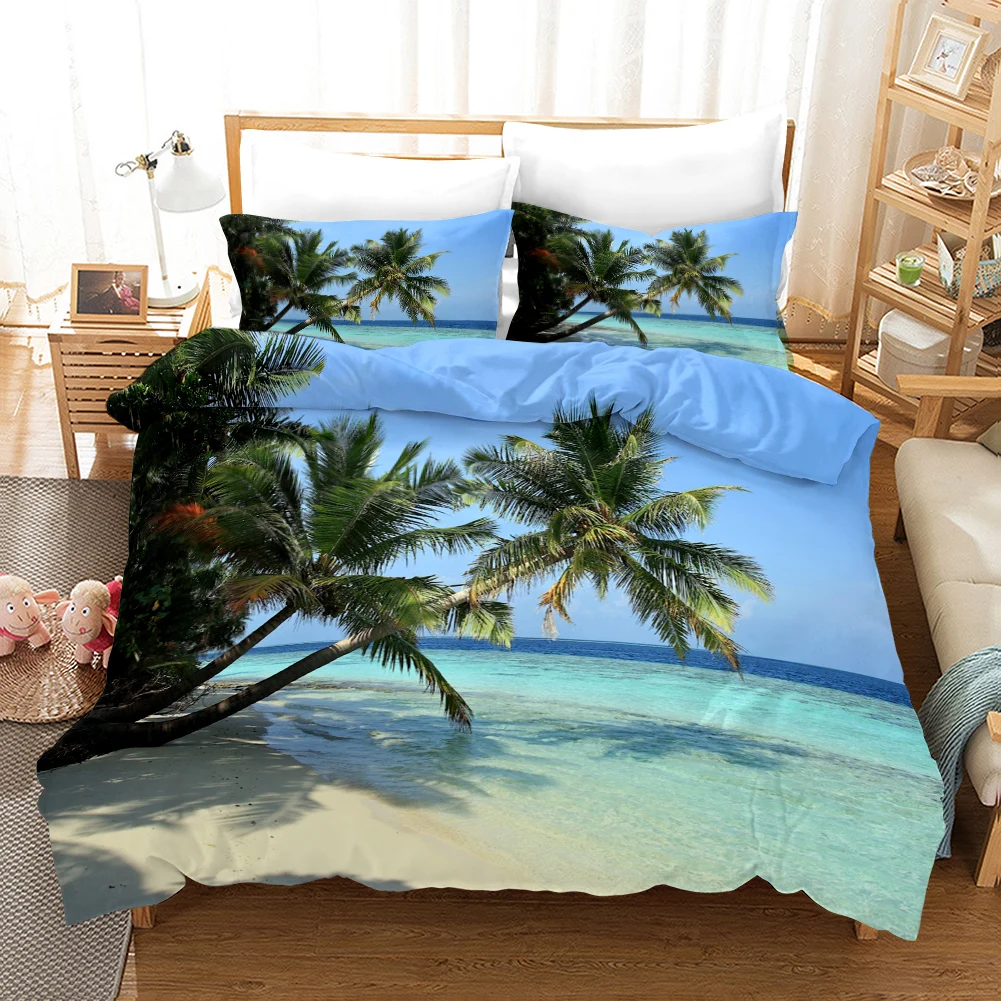 Beach Duvet Cover Set Polyester Tropical Island with The Palm Tree and Sea Beach Nature Theme Double Queen King Size Quilt Cover S03e92b5387054185a3554a6997403531j