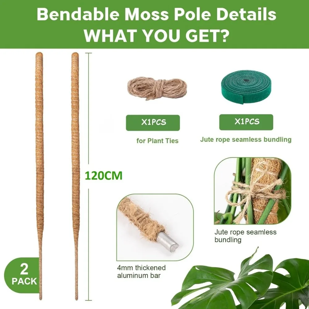 Plant Moss Coir Pole Bendable Plants Climbing Support Extension Palm Vines Stick Indoor Balcony Garden Courtyard Flower Decor