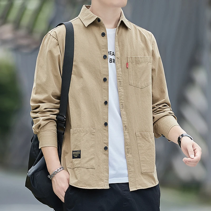 Men's Casual Long Sve Cotton irt Workwear Jaet Spring Autumn Faionable Loose Fit Youth ular Sle Button Detail - 3