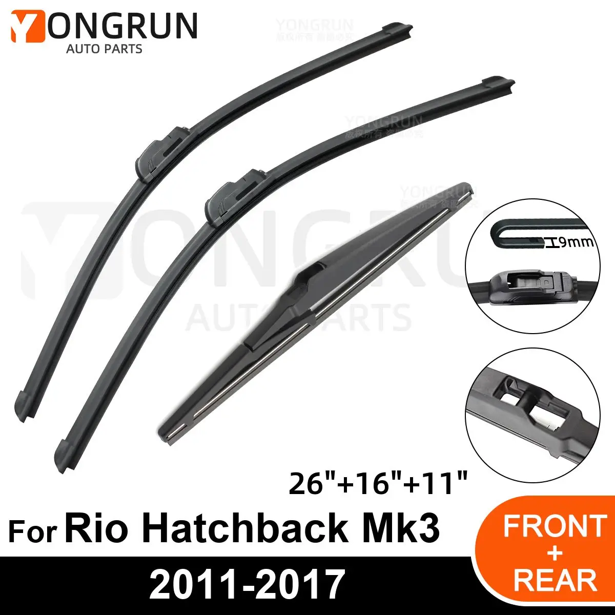 

Car Windshield Windscreen Front Rear Wiper Blade Rubber Accessories For KIA Rio Hatchback Mk3 26" 16" 11" 2011 - 2015 2016 2017