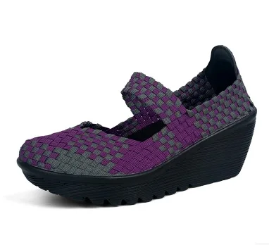 thumbnail image 1 of zapatos informales transpirables de alta ayuda para mujer, mocasines con plataforma, cuñas tejidas de otoño, zapatos de tacón alto de nailon, zapatos de baile cuadrado, 1 of 5