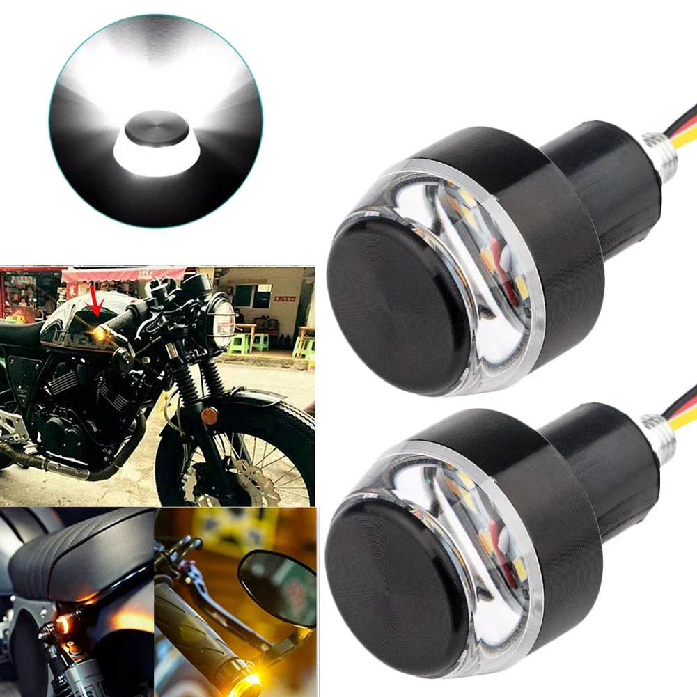 Motorcycle Turn Signal Lights Motorcycle LED Lights 2pcs 12V Motorcycle LED Handlebar End Turn Signal Light White Yellow Flasher Handle Grip Bar Blinker Side Marker Lamp Lighting