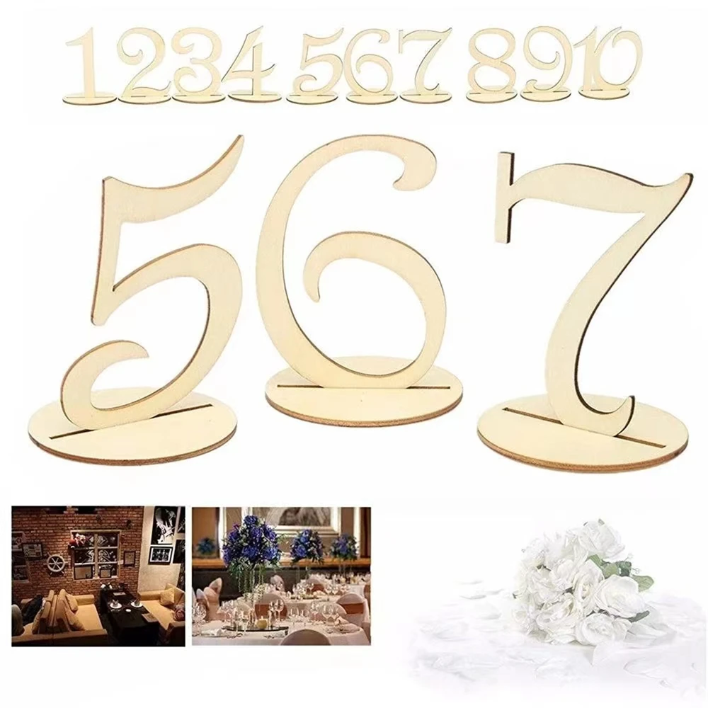 Wooden Wedding Supplies 10pcs 1-10/11-20/1-20 Table Numbers Set with Base Birthday Wedding Party Decor Gifts