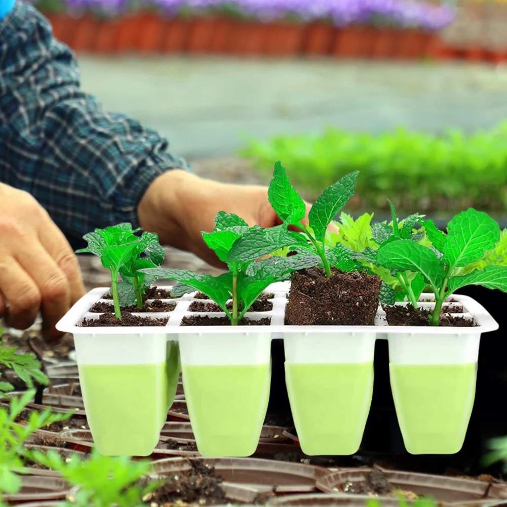 12 Holes Garden Nursery Seedling Dish Plastic Nursery Seedling Trays Seed Starter Trays Vegetable Pots Garden Supplies