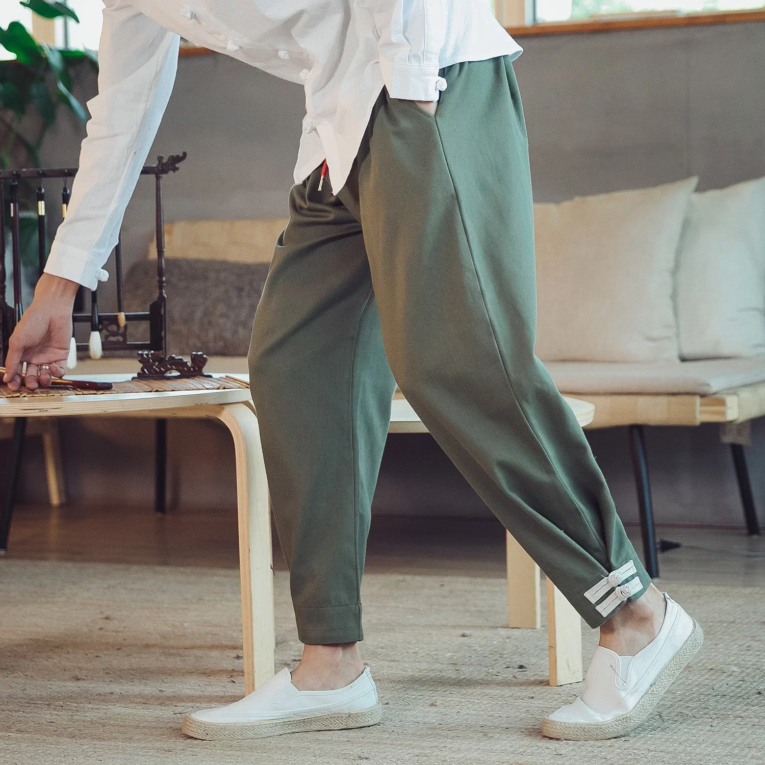 Men Hanfu Pants Casual Loose Large Chinese Style Spring Autumn Traditional Male Kimono