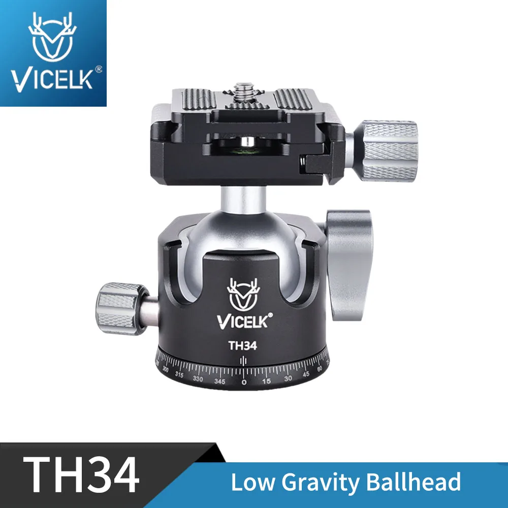 VICELK 28/34mm Ball Professional Tripod Ball Head Low Gravity Center 360 Panoramic CNC for Tripod Monopod Camera Load 15kg