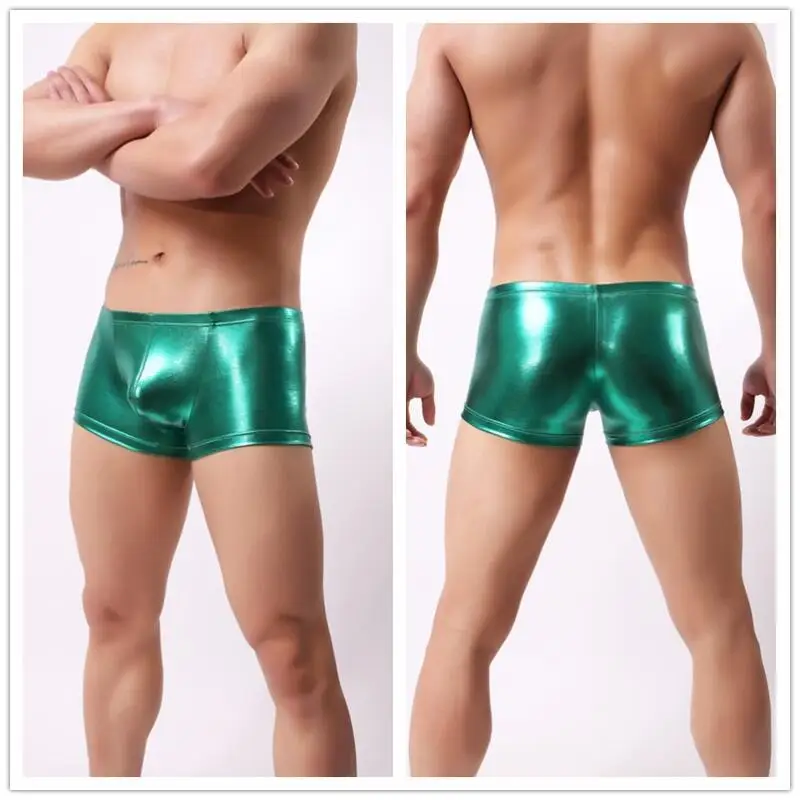 Mens Pu Underwear Boxers Brief Flat Angle Underwear Gay Leather Convex Big Bag Swim Trunk Male Gold Boxer Shorts men underwear