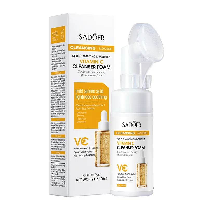 SAODER Q10 Vitamin C Facial Cleanser Face Wash Foam Facial Cleansing Mossee Moisturizing Brightening Facial Skin Care Products 4