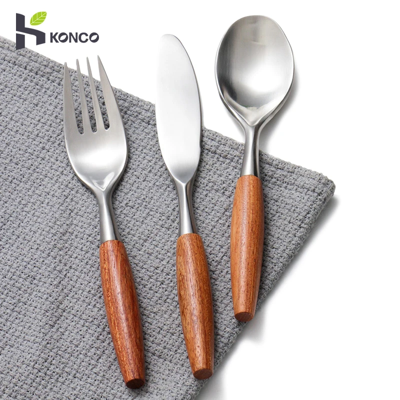 Stainless Steel Flatware Rose Wood Silverware Cutlery Set Knife