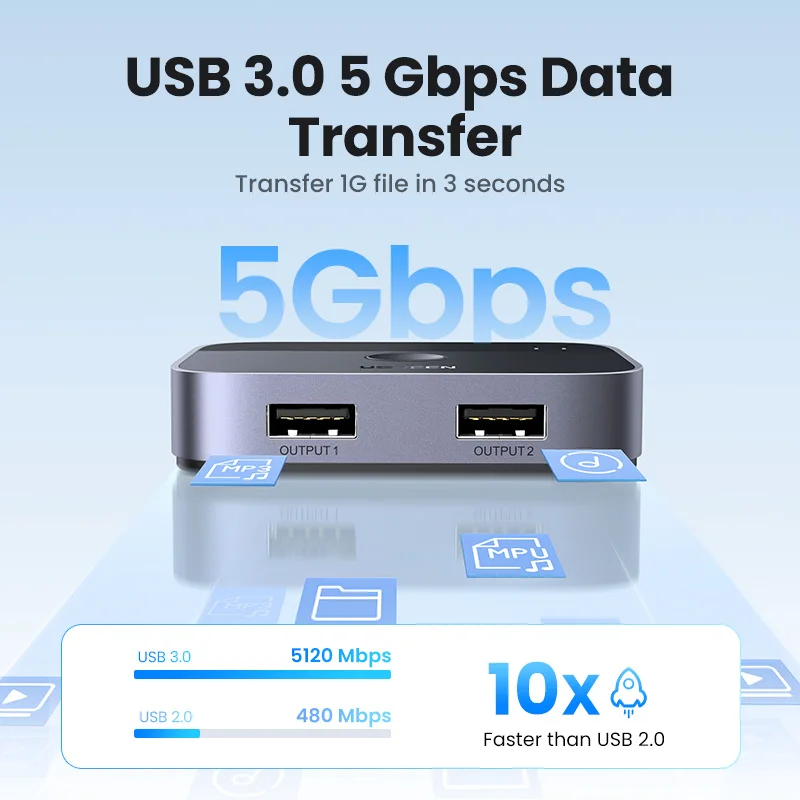 UGREEN USB A 스위치, PC 키보드 마우스 프린터용 USB 3.0 스위처, 2 개 장치 공유, 5Gbps
