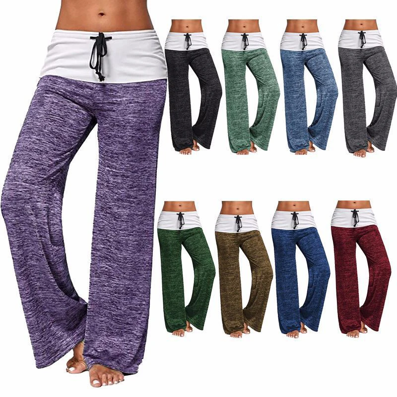 

2024 Women Loose Yoga Pants Straight Wide Leg Drawstring Casual Elastic Pant Baggys Splice Summer High Waist Soft Long Trousers