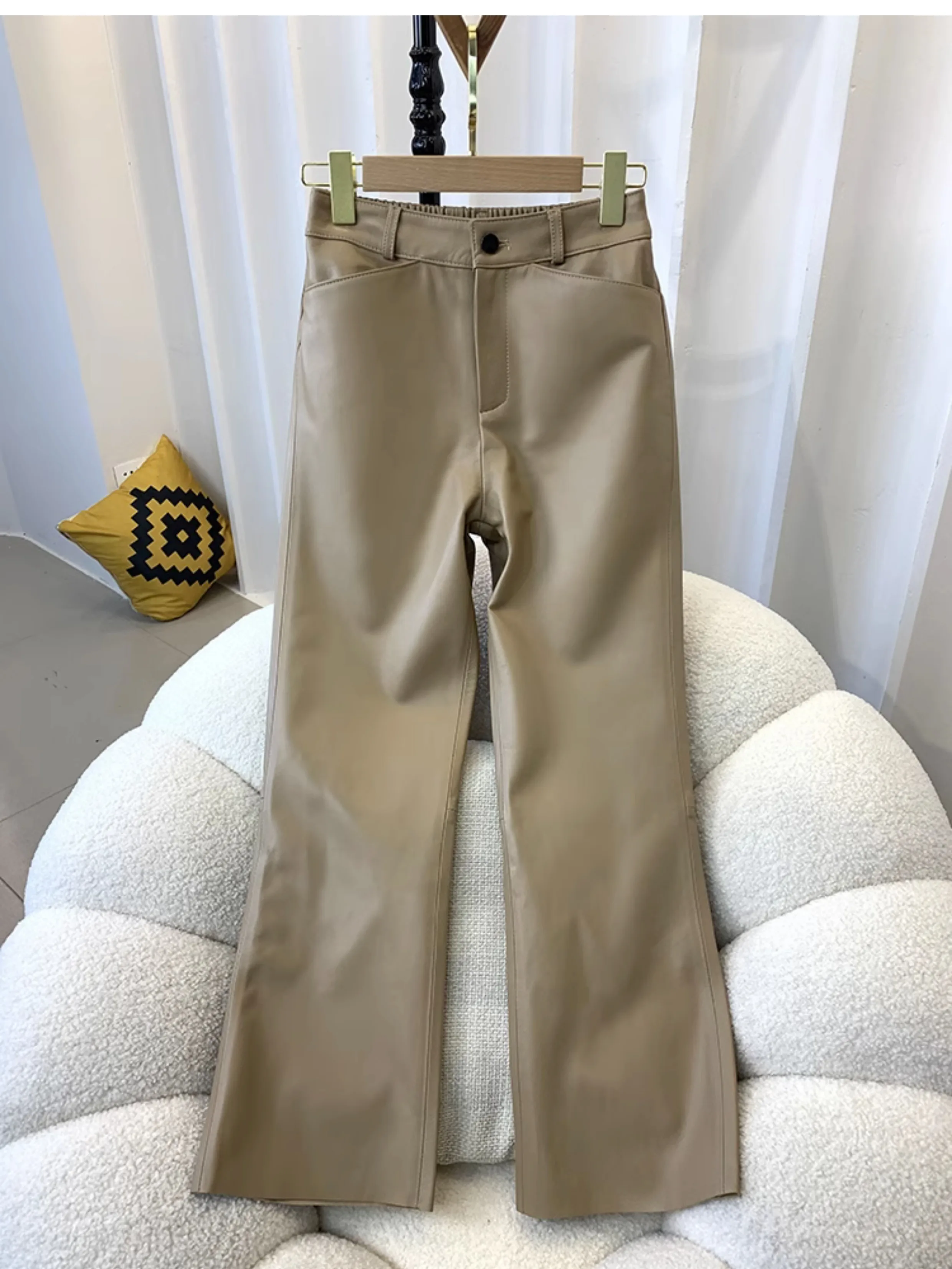 

Европейские осенние шикарные женские брюки из высококачественной овчины, элегантные брюки из натуральной кожи C600