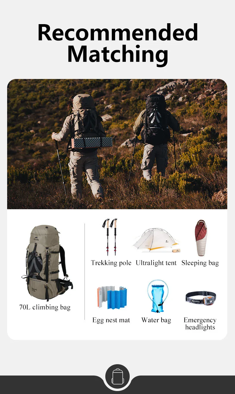 Naturehike 70L Camping Rucksack Ergonomische Große Kapazität Wandern Taschen Für Mann Mit Regen Abdeckung Outdoor Reise Trekking Rucksäcke – Detail 15