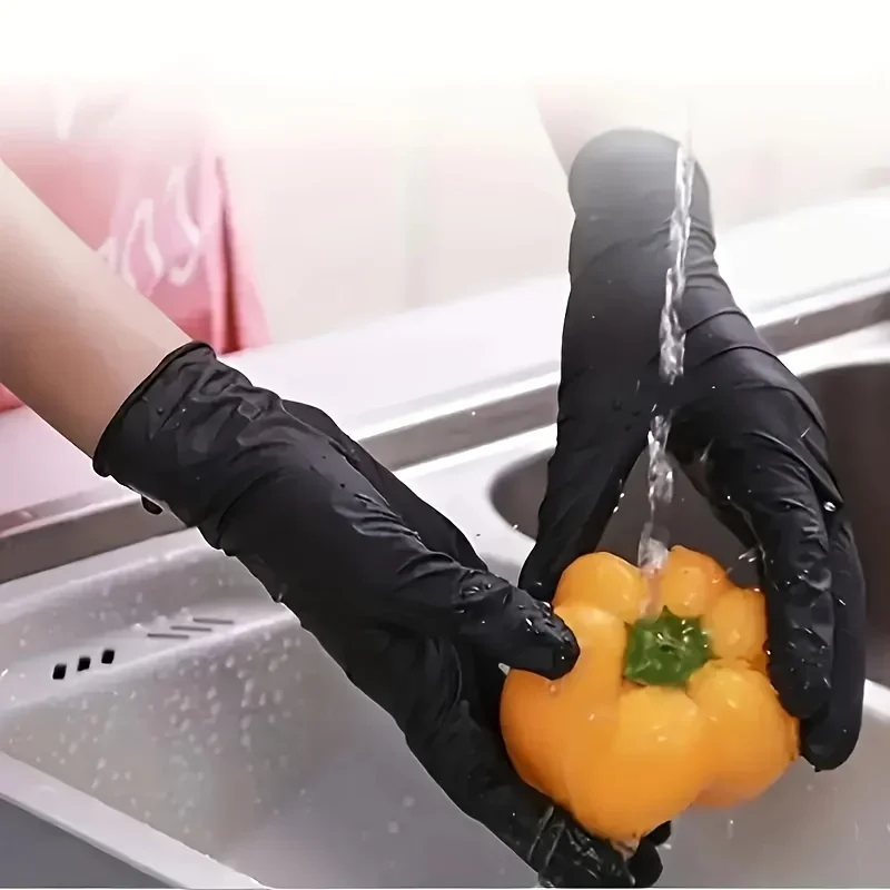 Disposable Black Gloves 100pcs Suitable for Kitchen Cleaning Tattoos Hair Dye Dishwashing Waterproof and Oil Resistant Gloves