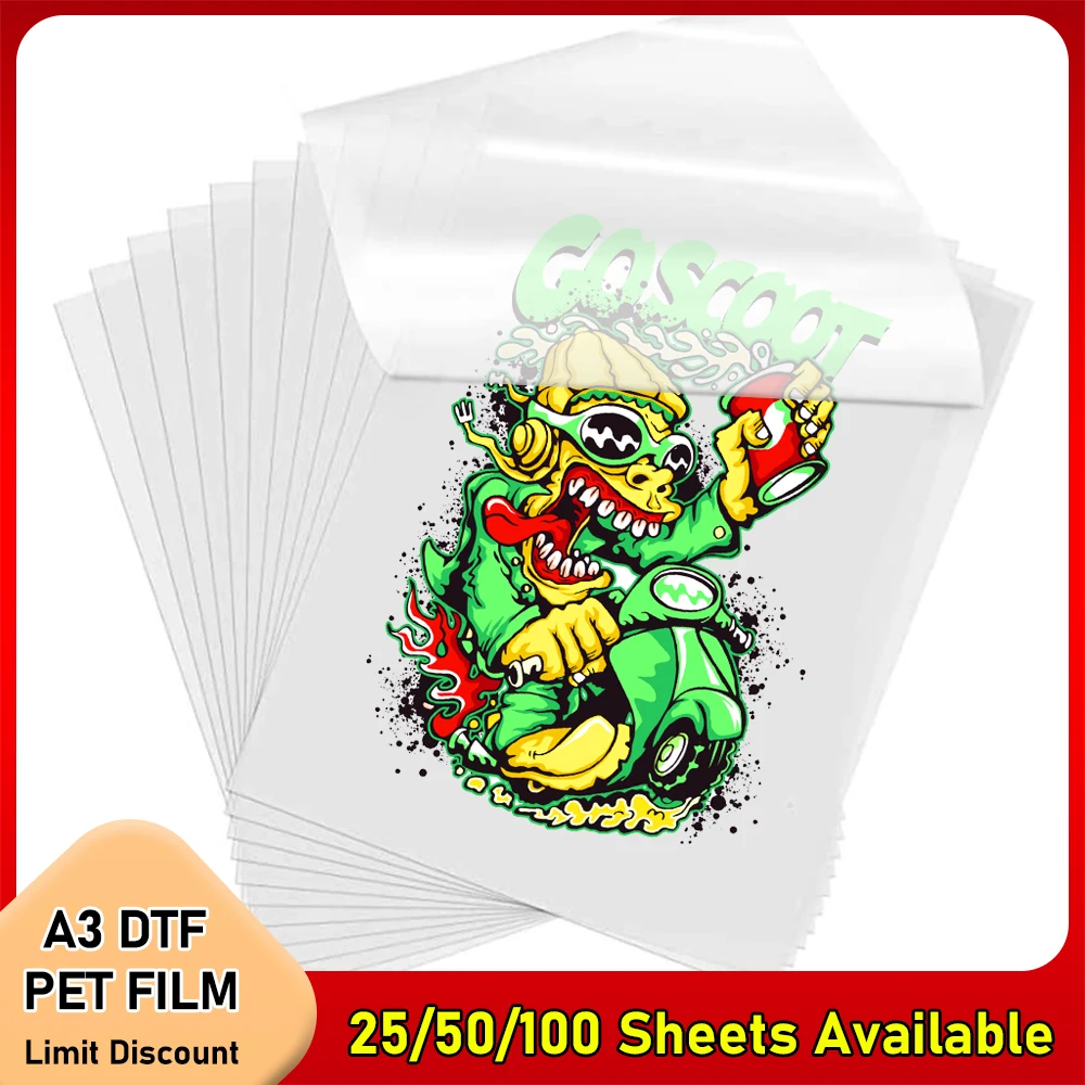 Dtf Transfer Film Paper Adequado para Impressão por Transferência Direta Tinta Dtf Filme Pet Impressão e Transferência a3 25 50 100 Folhas a3