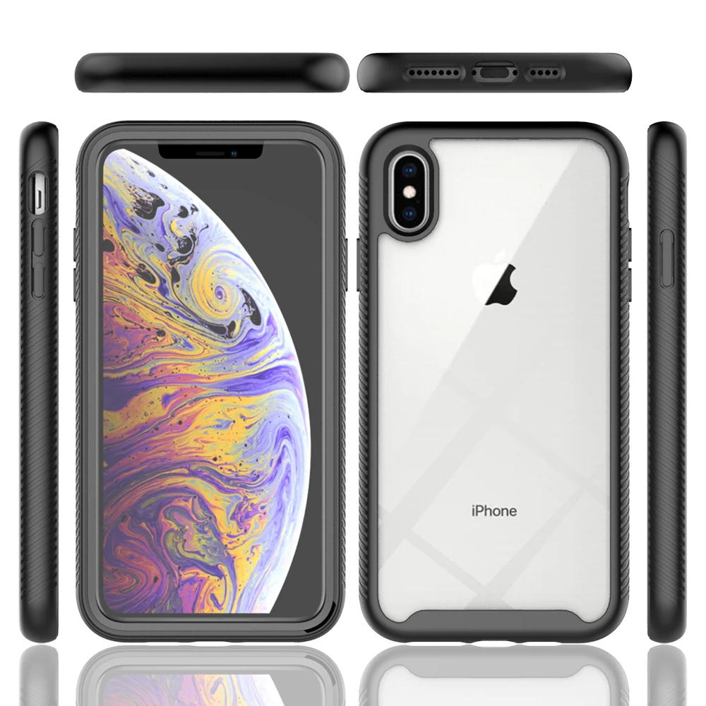 Shockproof Clear Phone Case with Built-in Screen Protector and TPU Bumper