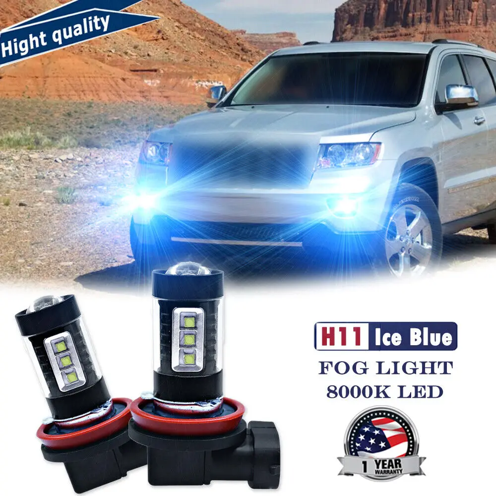 

New 80W Ice Blue 2000LM H11 H16 H8 LED Fog Lights For Jeep Grand Cherokee 12-19