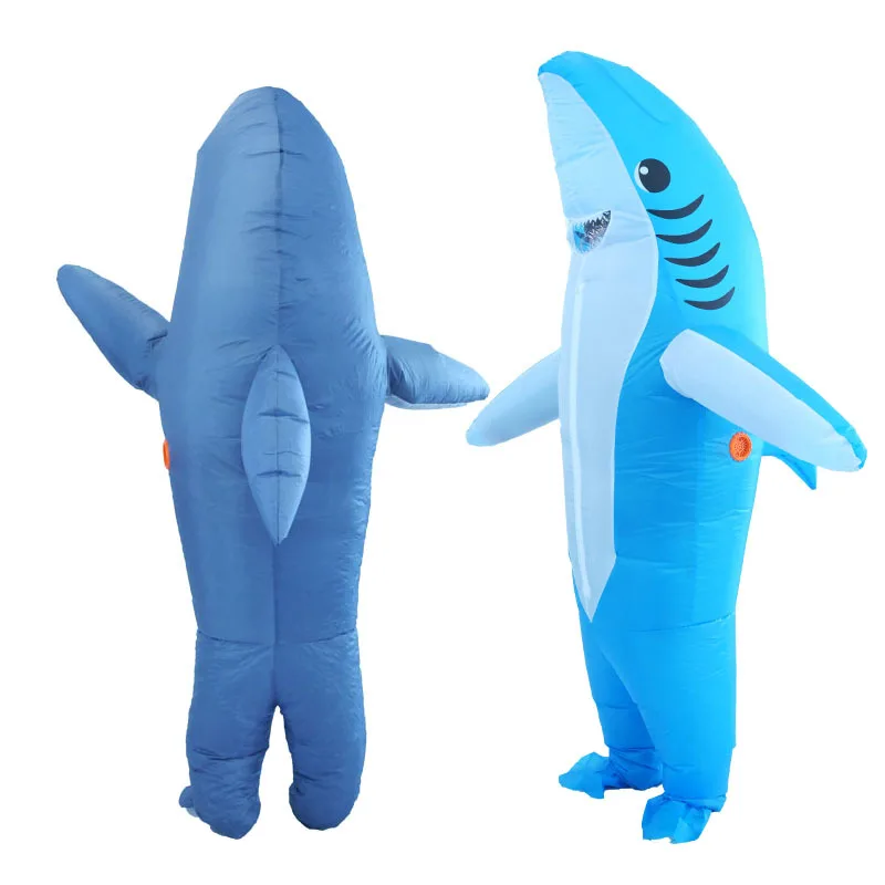 Source Blue adult shark mascot costume, large size plush shark