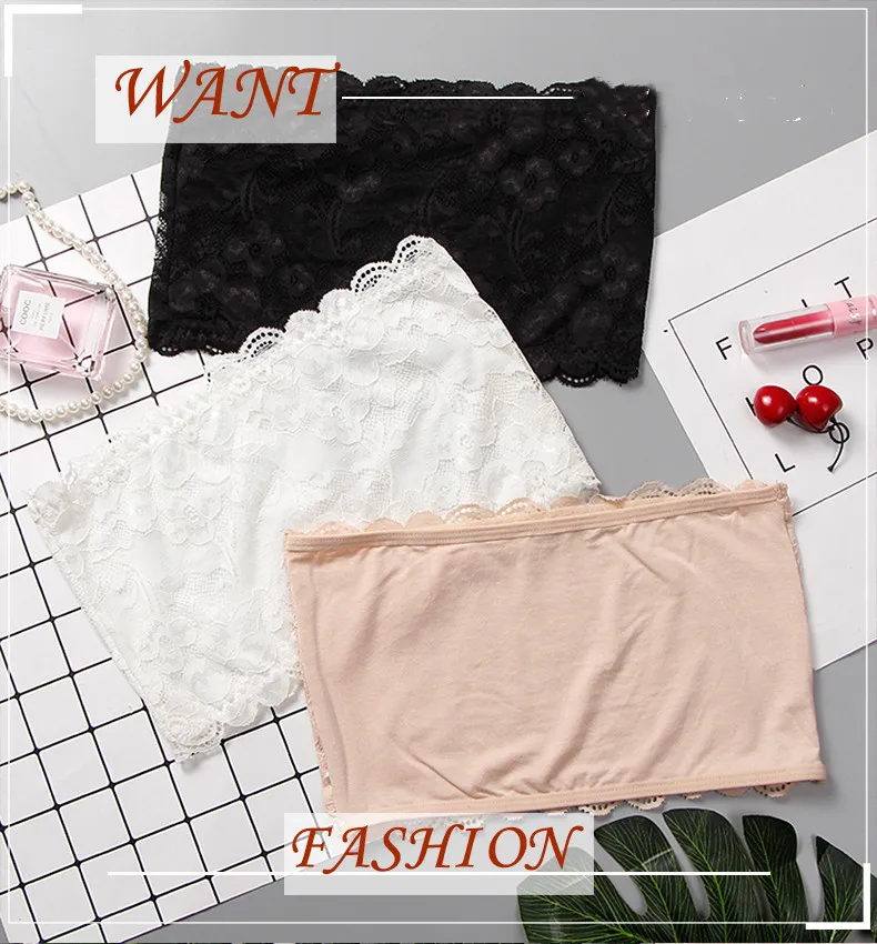 One Piece Sexy Lace Tube Tops Women Push Up Invisible Bra Intimates Strapless Bustier Bandeau Wrapped Chest Thin Bralette Top