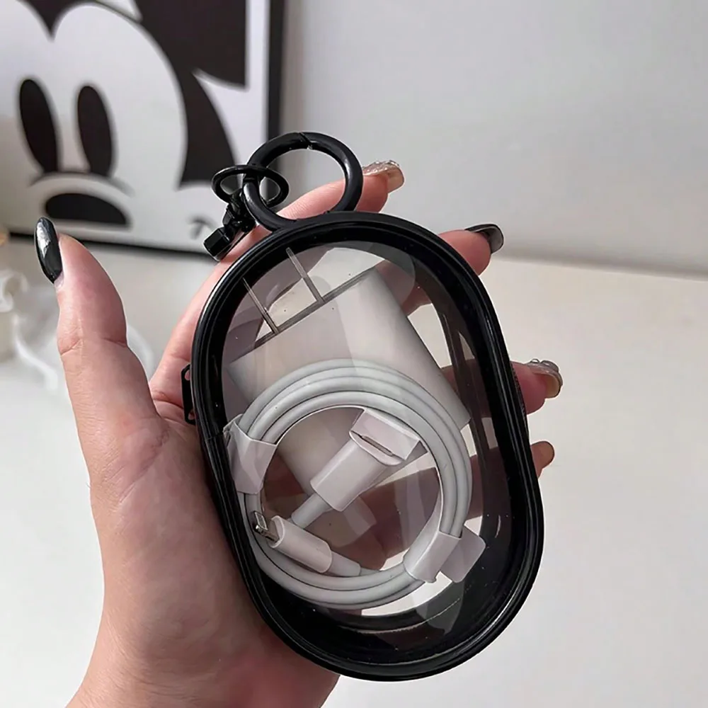 Portable Mini Clear Zipper Storage Bag For Earphones Chargers Cable Space Saving Organizer With Handy Keychain Loop Travel Bags