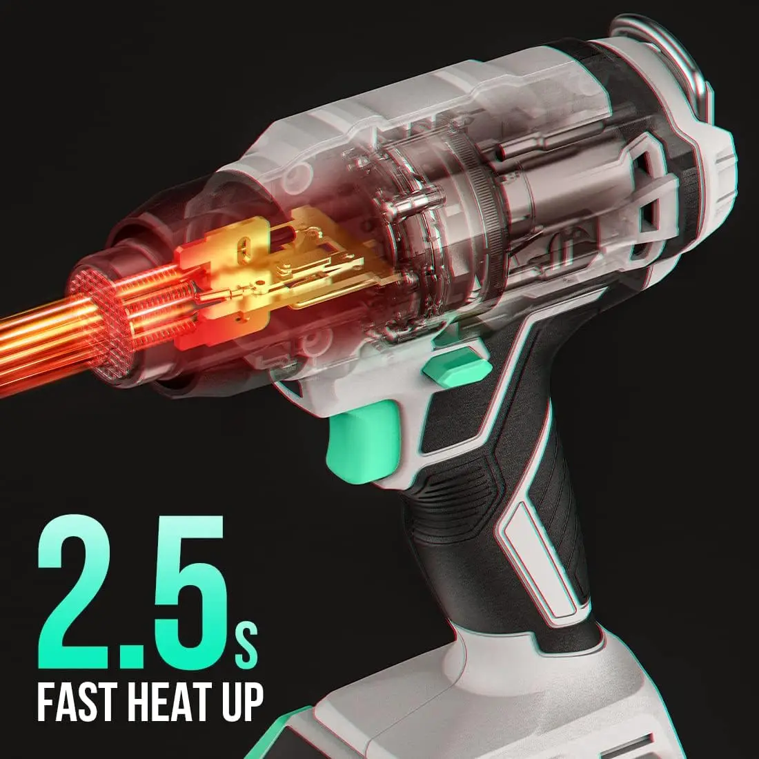 20V Cordless Heat Gun,Hot Air Gun Kit Portable,3 Temperatures Max. 932℉,2 Nozzles, 200L/min, 13m/s,1.5Lbs,Overheat Prote