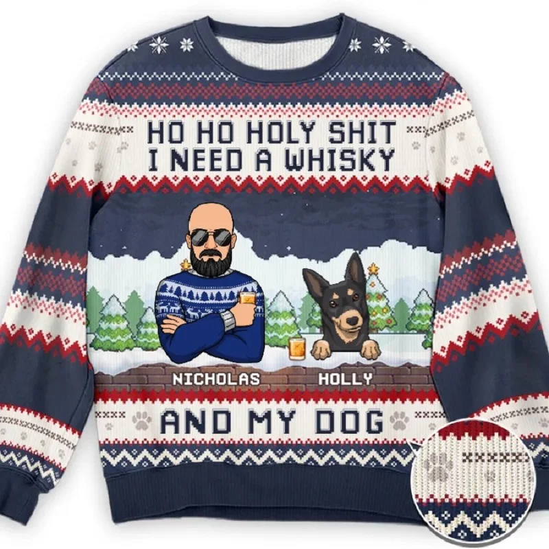 Men Women Black Dog Christmas Ugly Christmas Sweater Pullover Tacky Xmas Jumper Tops 3D Long Sleeve Holiday Party Sweatshirt