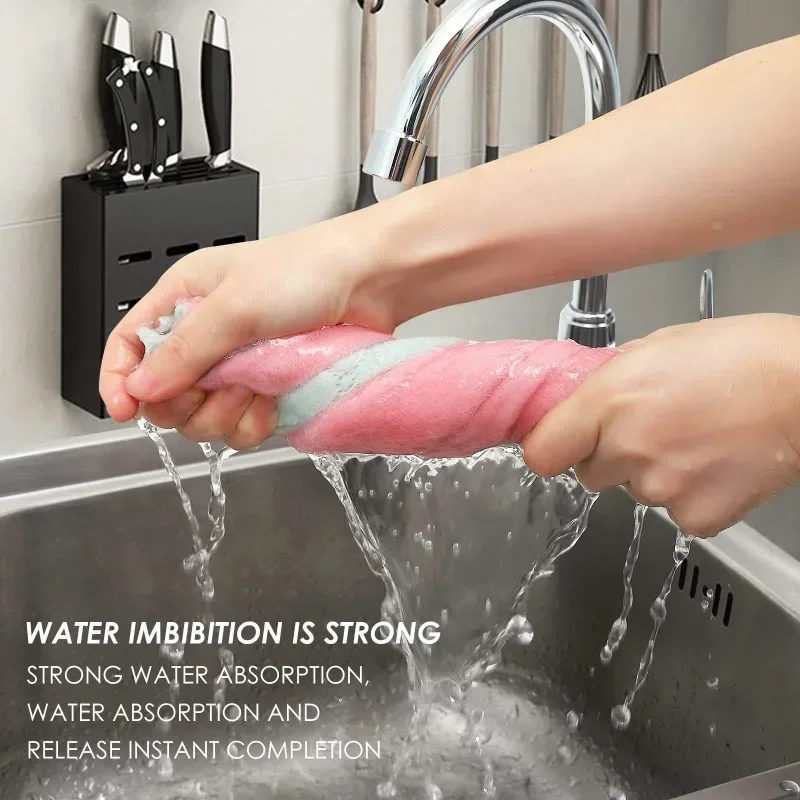 Double-layer Microfiber Towel Super Absorbent Coral Fleece Cleaning Cloths Kitchen Non-stick Oil Dishcloths Scouring Rag 12/1pcs