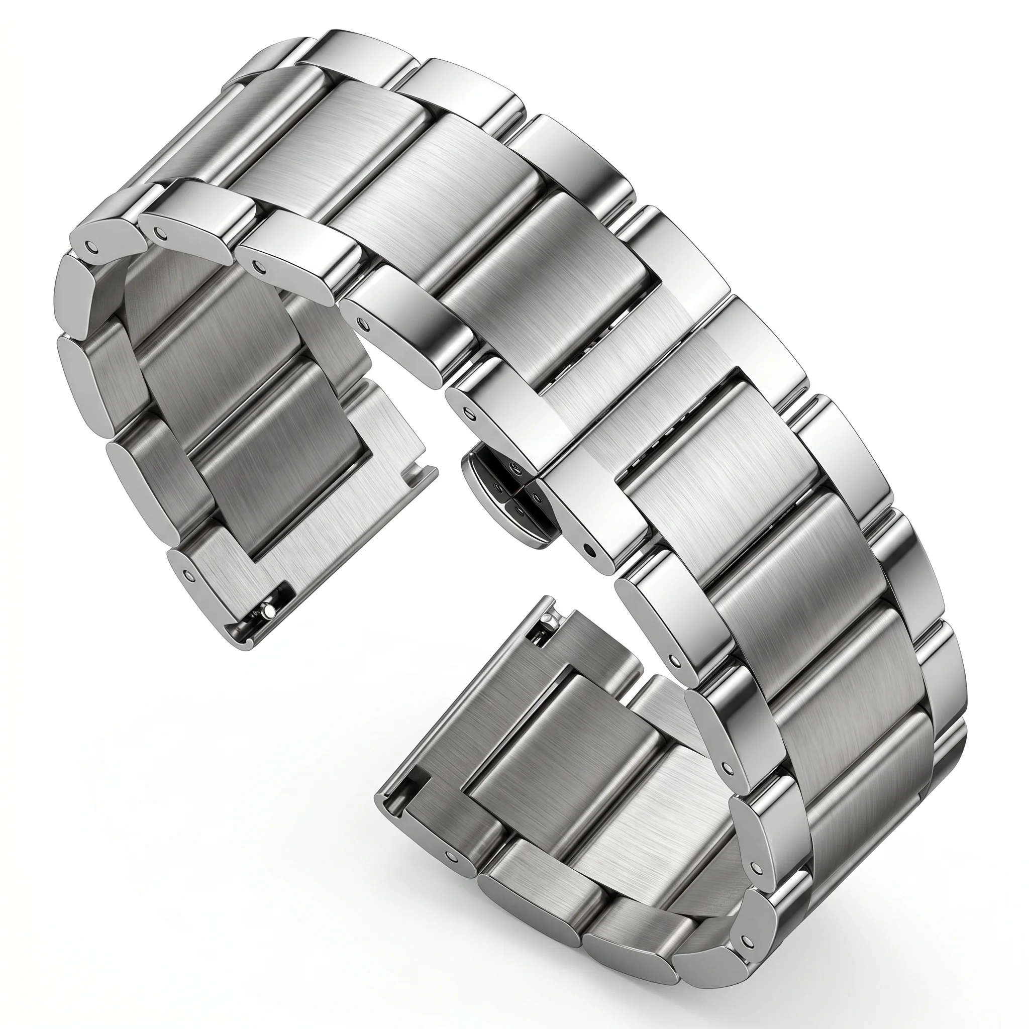 Premium Stainless Steel Metal Watch Band - Sleek Double-Fold Link Bracelet with Deployment Clasp