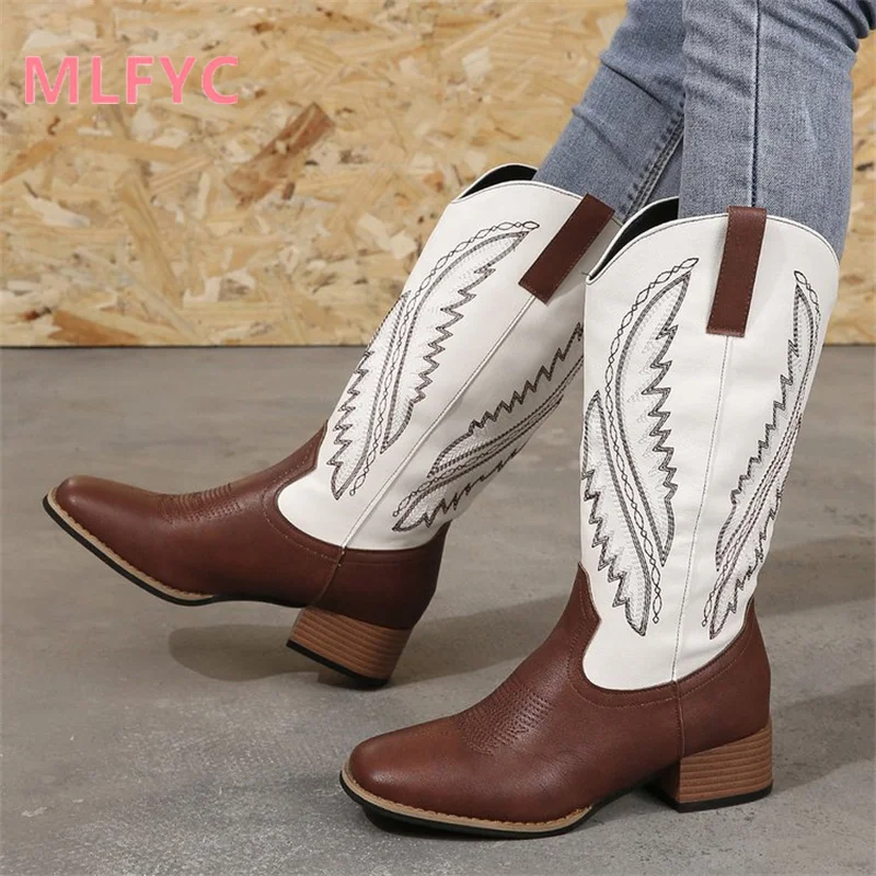 Women's Thick Sole Thick Heel Long Boots ladies Soft Sole Lightweight Comfortable Mid length Boots Retro Ethnic Style Boots