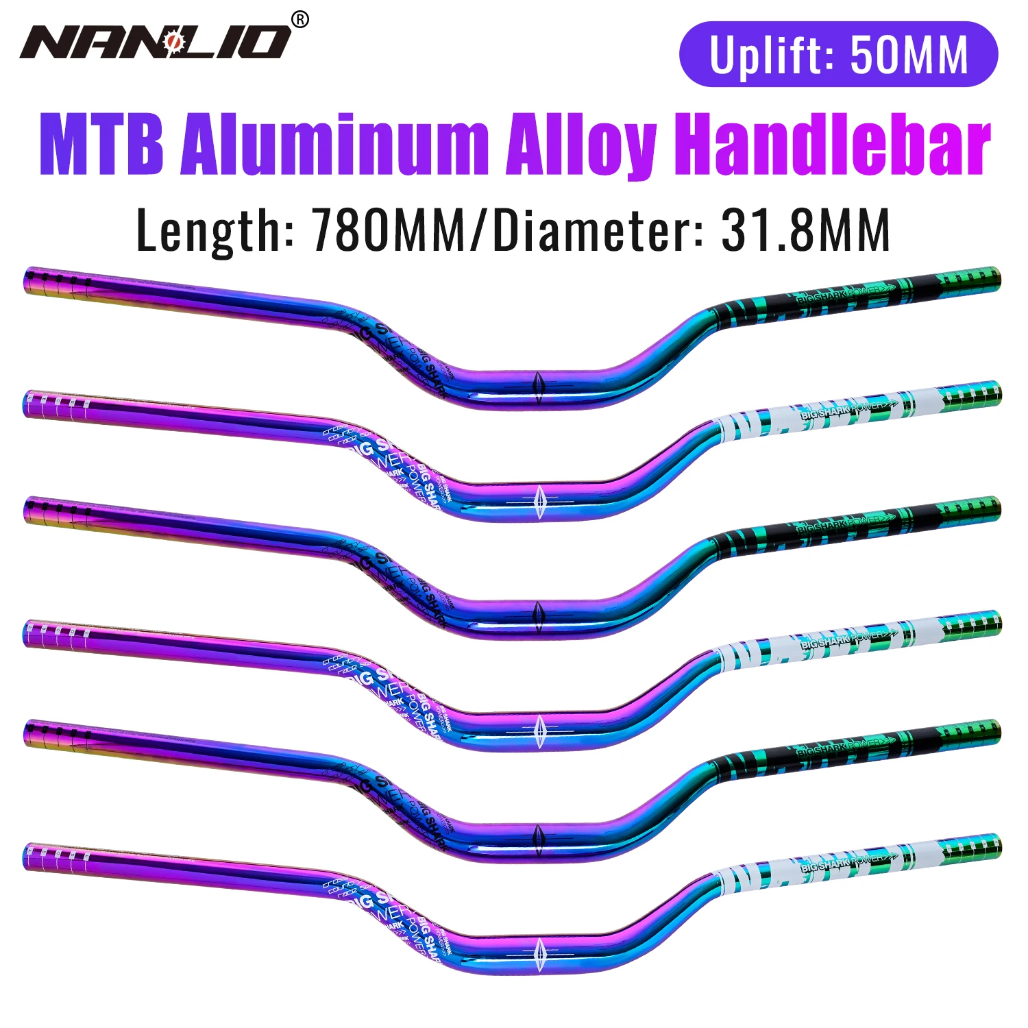 NANLIO Bicycle Handlebar Dayan Handlebar, 50MM Rise 780MM Length 31.8MM Diameter Rainbow Color - Image 4