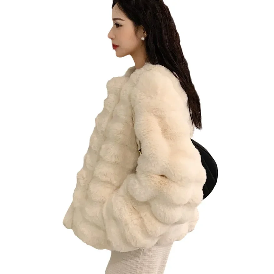 Winter Rabbit Fur Short Coat 2023 Lamb Women's Thick Warm Tops Fashion Slim Fur Vintage Women's Clothing Autumn/Winter Outerwear