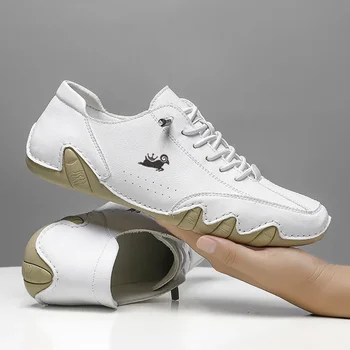 الرجال حذاء رياضة كاجوال أحذية من الجلد للرجال العلامة التجارية الفاخرة حذاء رجالي موضة الأخفاف رجل الرياضة المشي الأحذية دراجة نارية الأحذية 3