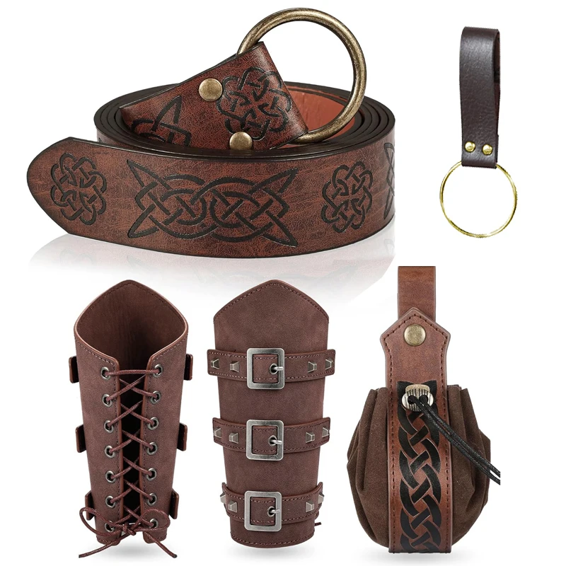 3-teiliges 4-teiliges Mittelalterliches Wikinger Retro-Ledergürtel-Set, Wikinger-Schwert-Lederscheide mit Schlüsselring, Renaissance-Accessoire-Set, Halloween-Requisiten – Detail 6