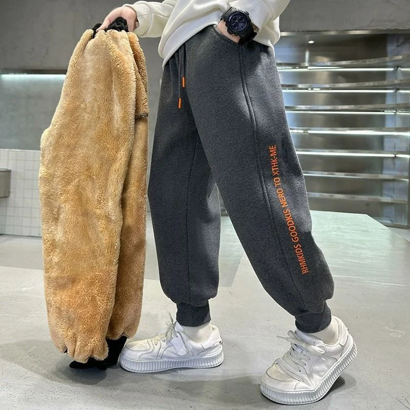 

Толстые брюки из овечьей шерсти для мальчиков, Детские Зимние плюшевые бархатные хлопковые брюки, теплая зимняя одежда для подростков, детские спортивные брюки