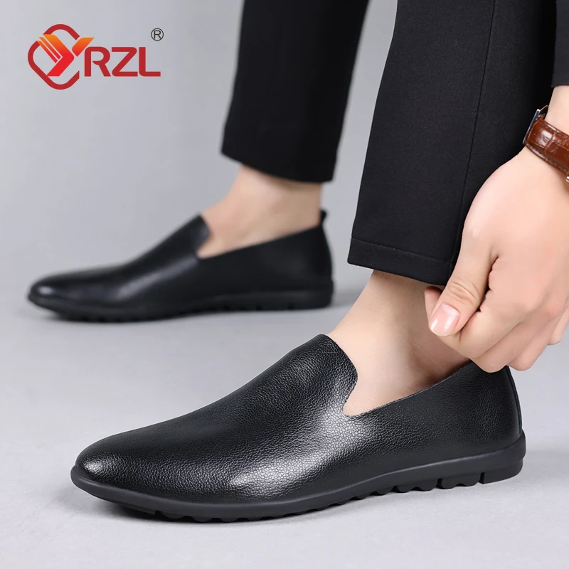YRZL Leather Men Shoes Casual Black Formal Mens Loafers Moccasins Italian Comfortable Big Size 46 Slip on Male Loafers Shoes 5