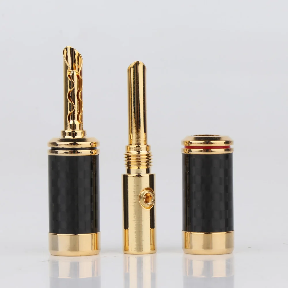 High Quality 8 Pcs Hifi BFA Gold/Rhodium plated banana plug Carbon fiber audio speaker cable banana connector