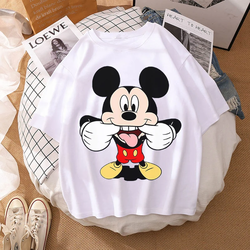 Woman Summer New 2022 Hot Cartoon Disney Mickey And Friends Minnie Mouse Leopard Bow Portrait T-Shirt Short Sleeve Teen Tops chrome hearts t shirt Tees