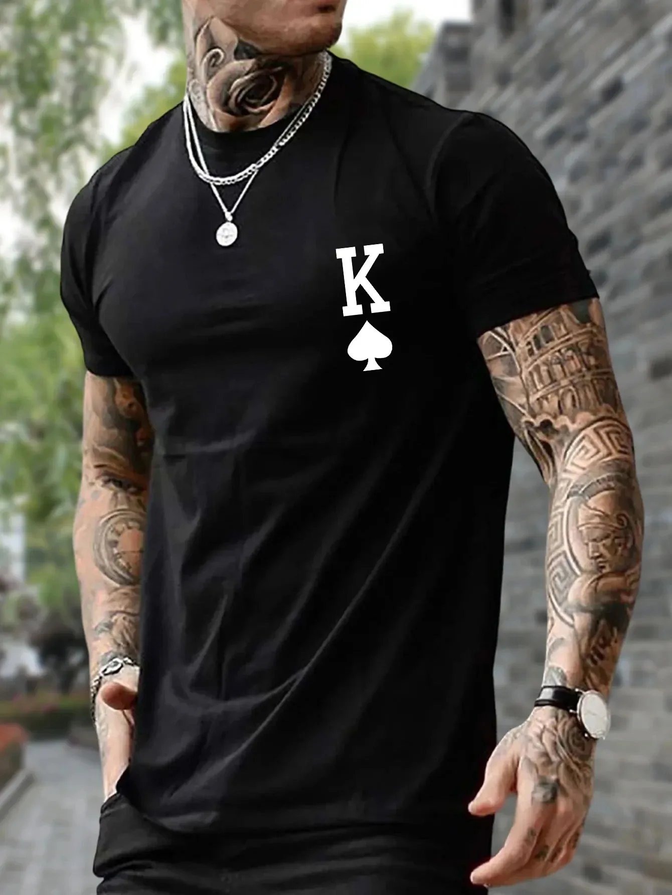 

Men's summer cotton T-shirt Poker'K 'printed casual multi-color top cotton loose oversized T-shirt personalized trend T-shirt