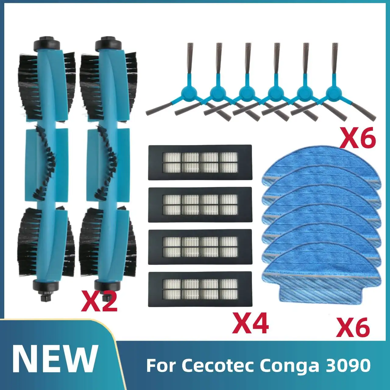 For Cecotec Conga 3090 Main Side Brush Dust Bags HEPA Filter Mop Cloth Wheel Home Robotic Vacuum Cleaner Accessories Spare Parts