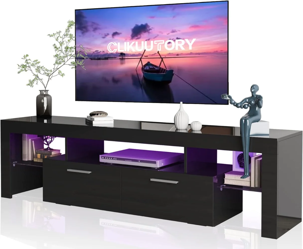 

Clikuutory Modern LED 63 inch TV Stand with Large Storage Drawer for 40 50 55 60 65 70 75 Inch TVs, Black Wood TV Console