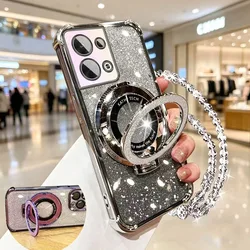 Glitter Crystal Bracelet Phone Holder Case with Bracket Cover for OPPO Find X8 Ultra (Silvery)