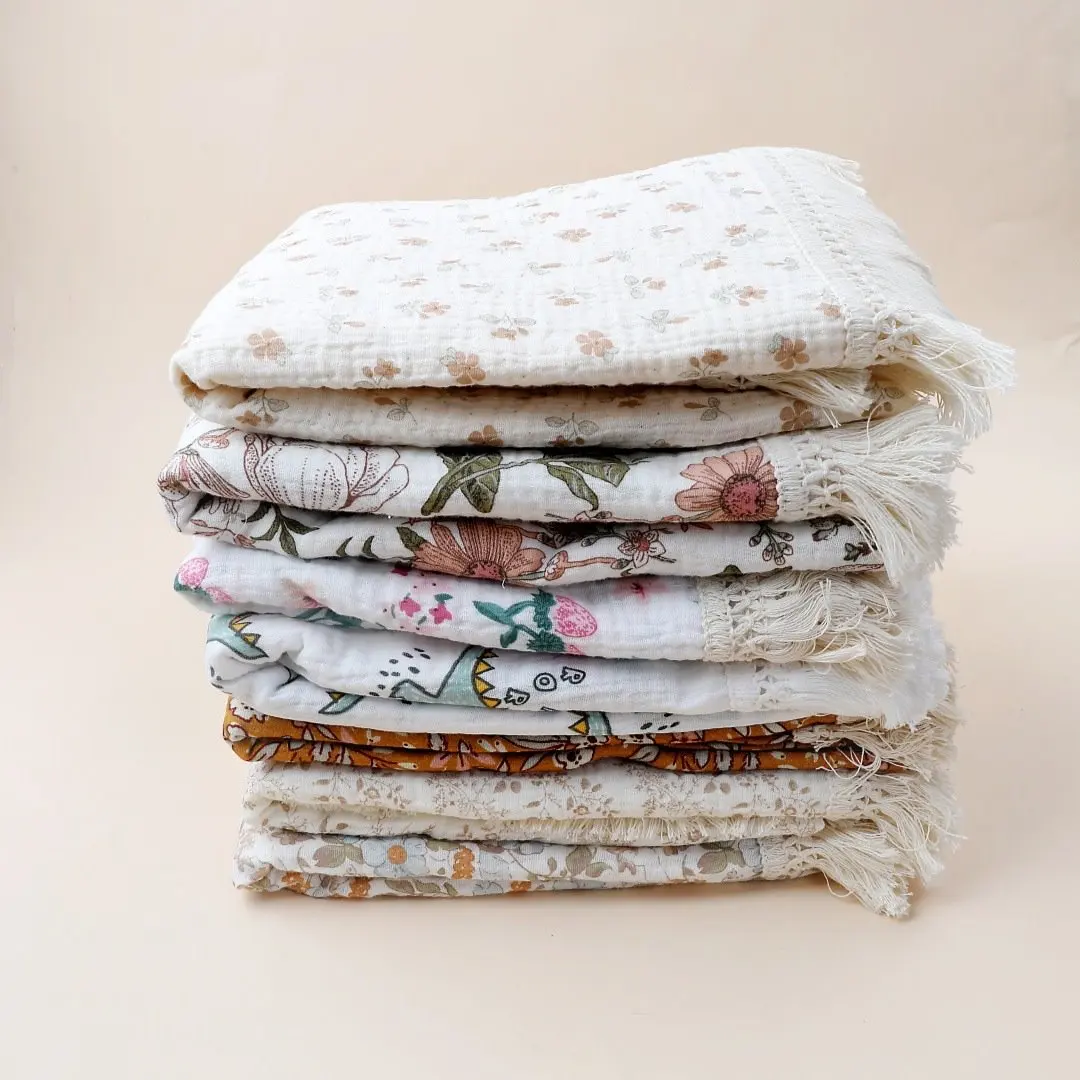 2 Layer Cotton Muslin Baby Blanket Floral Sunflower Newborn Swaddle Wrap Cloth Boy Girl Receiveing Blanket Baby Stroller Blanket 5