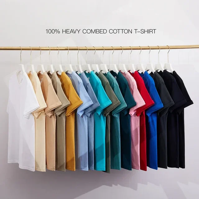 Men's 230g Heavy Cotton Short-sleeved T-shirt Men Pure Cotton Loose Solid Color Bottoming Shirt Trendy Man T-shirt Tops Clothes 1 Men's 230g Heavy Cotton Short-sleeved T-shirt Men Pure Cotton Loose Solid Color Bottoming Shirt Trendy Man T-shirt Tops Clothes 1
