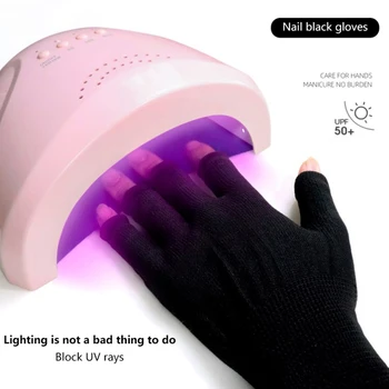 1 paio di guanti per unghie sottili neri Anti UV guanto Anti Gel UV nero senza dita Manicure strumenti per Nail Art lampada a LED asciugatrice per unghie