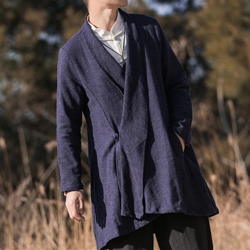 Chinese Traditional Dress Loose Plus Size Medium Length Cape Hanfu Men Clothing Oversize Cardigan Tai Chi Kung Fu Coat Male