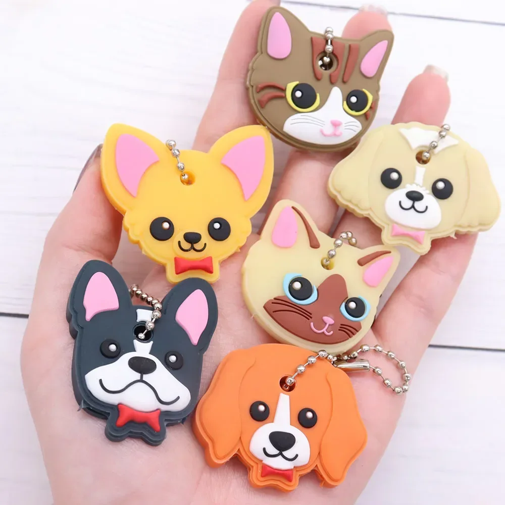 1 Pz Cut Cartoon Animal Cat Dog Fox Key Cover Portachiavi In Silicone Donna Divertente Portachiavi Caps Kids Party Gift