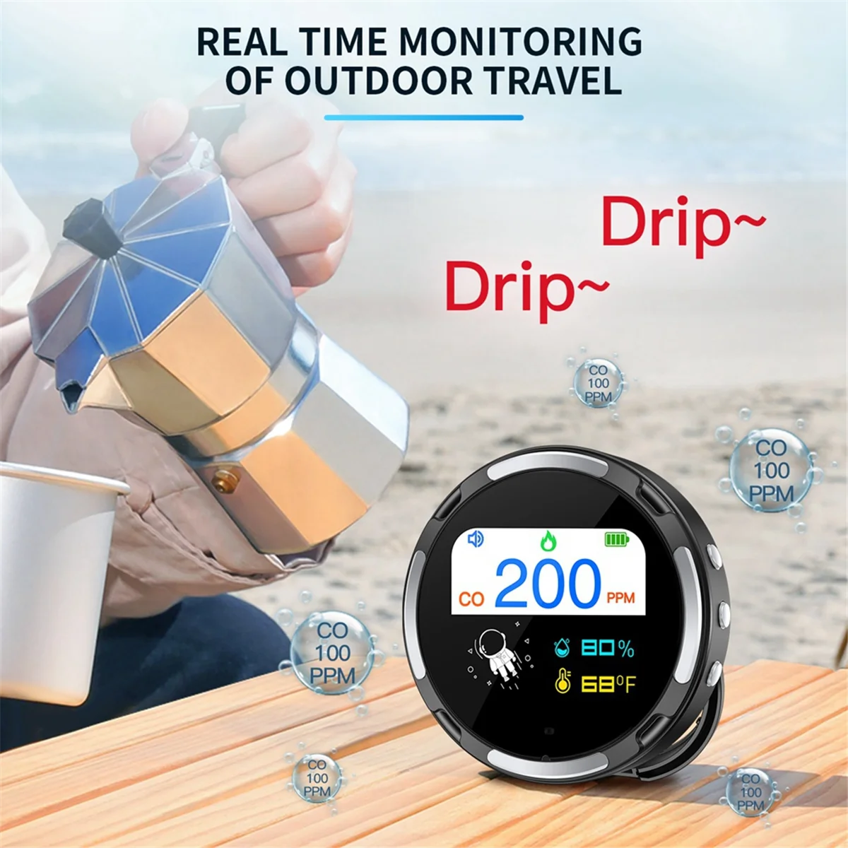 Carbon Monoxide Detector Household Air Quality Monitor Portable Carbon Monoxide Detector Black